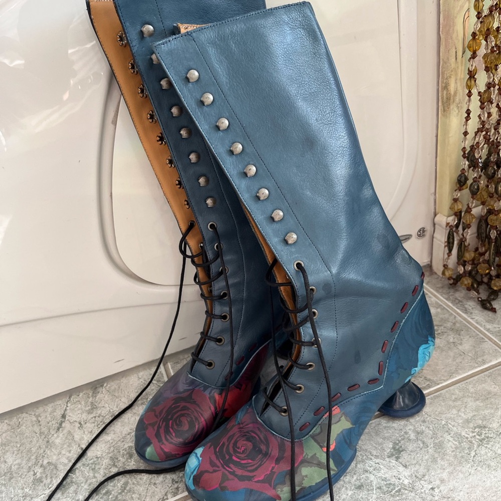 John Fluevog Blue and Red Lace Up Boots - Picture 14 of 15